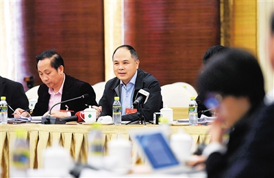 海南代表团在住地召开全体会议，王彬代表发言